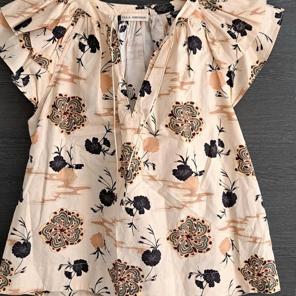 New Ulla Johnson Cream and Black Floral Top